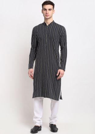 Readymade Black Color Cotton Kurta Pajama