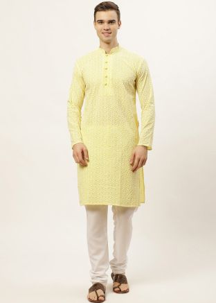 Readymade Yellow Color Cotton Kurta Pajama