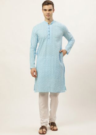 Readymade Blue Color Cotton Kurta Pajama