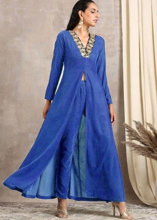 Blue Readymade Long  Velvet Tunic & Pant