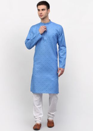 Readymade Blue Color Cotton Kurta Pajama