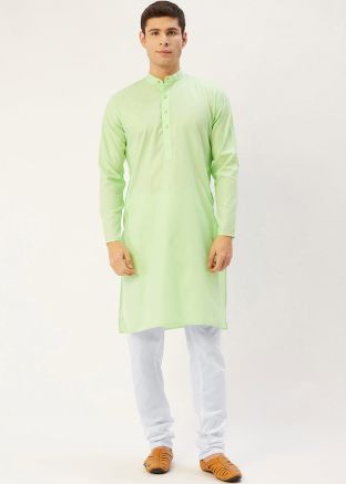 Readymade Green Color Cotton Kurta Pajama