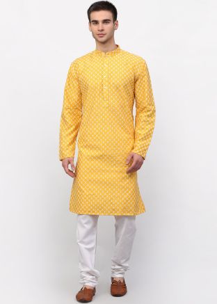 Readymade Yellow Dupion Silk Kurta