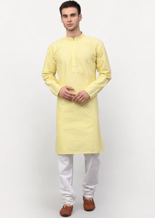 Readymade Yellow Dupion Silk Kurta