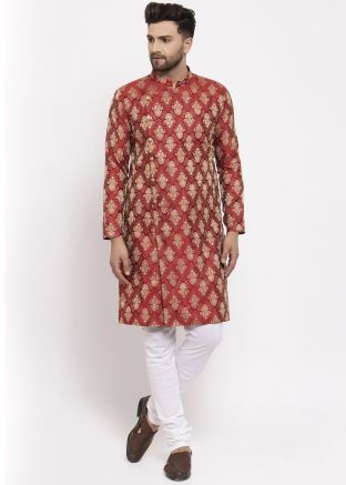 Readymade Maroon Jacquard Kurta