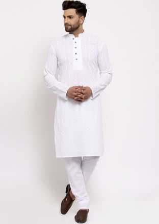 Readymade White Cotton Kurta Pajama