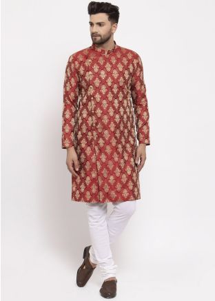 Readymade Maroon Jacquard Kurta Pajama