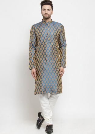 Readymade Blue Jacquard Kurta