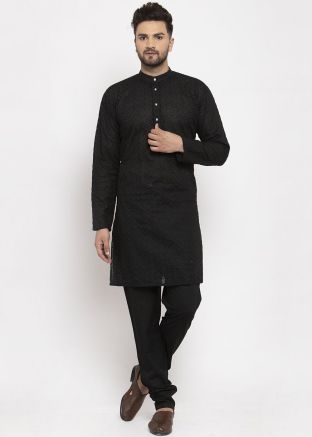 Readymade Black Cotton Kurta