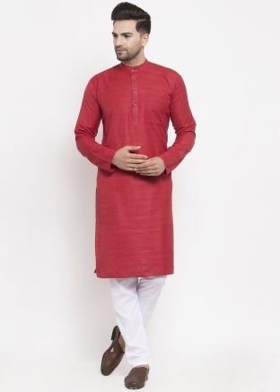 Readymade Maroon Cotton Kurta Pajama