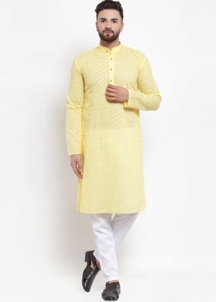 Readymade Yellow Cotton Kurta Pajama