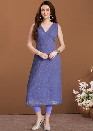 Purple Chikankari Embroidered Kurta In Georgette
