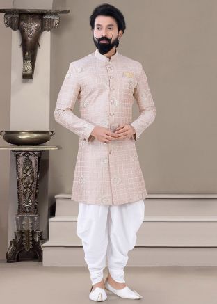 Pink Embroidered Readymade Indo Western Sherwani Set