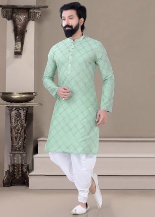Sea Green Readymade Embroidered Dhoti Kurta Set