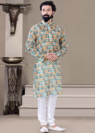 Multicolored Printed Kurta Pajama Set In Jacquard
