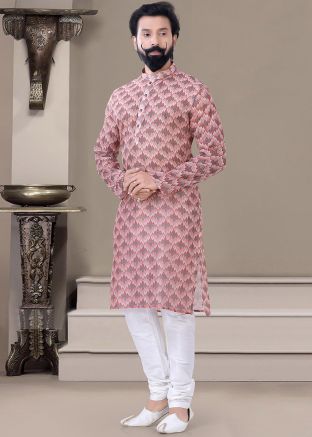 Multicolor Printed Kurta Pajama In Jacquard