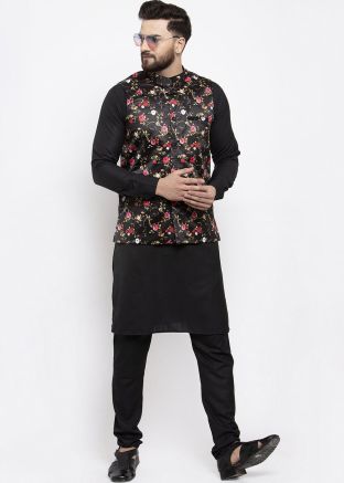 Black Color Silk Nehru Jacket