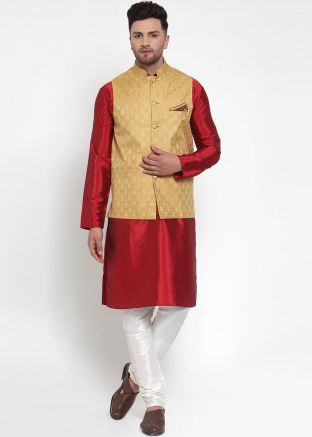 Gold Color Silk Nehru Jacket