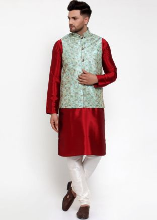 Blue Color Silk Nehru Jacket