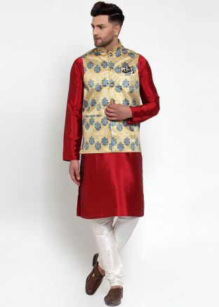 Gold Color Silk Nehru Jacket
