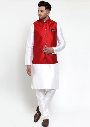 Maroon Color Silk Nehru Jacket