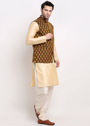 Black Color Silk Nehru Jacket