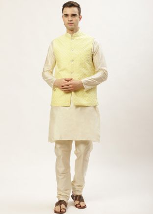 Yellow Color Silk Nehru Jacket