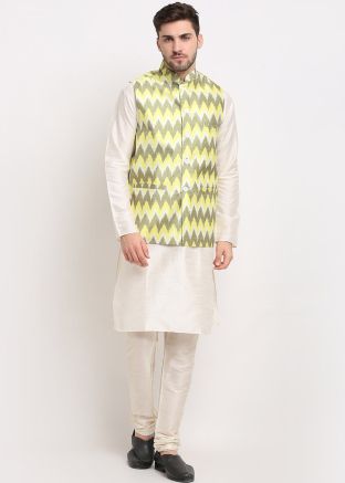 Green Color Silk Nehru Jacket