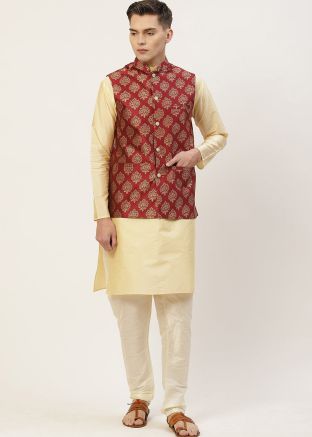 Maroon Color Silk Nehru Jacket