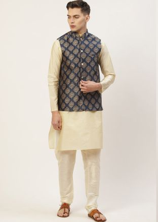 Blue Color Silk Nehru Jacket