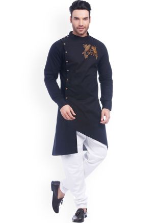 Dark Blue Asymmetric Readymade Kurta Pyjama