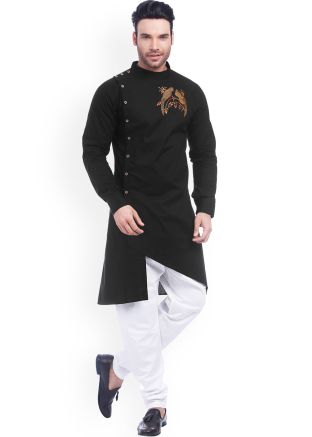 Black Asymmetric Readymade Kurta Pyjama
