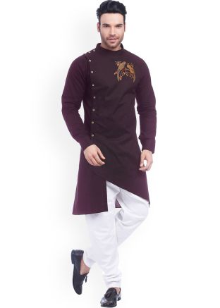 Purple Asymmetric Readymade Kurta Pyjama
