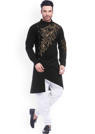 Black Asymmetric Readymade Embroidered Kurta Pyjama
