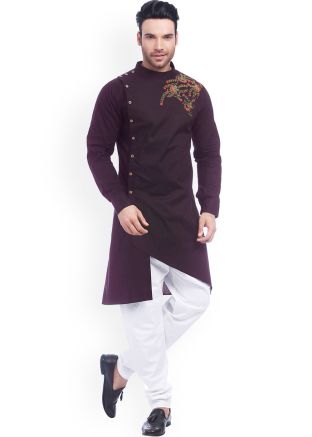 Purple Embroidered Readymade Asymmetric Kurta Pyjama