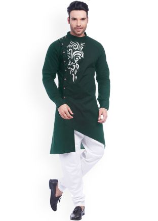 Readymade Green Thread Embroidered Kurta Pyjama