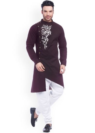 Readymade Purple Thread Embroidered Kurta Pyjama