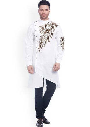 Readymade White Embroidered Kurta Pajama With Embroidery