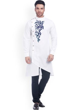 Readymade White Thread Embroidered Kurta Pajama