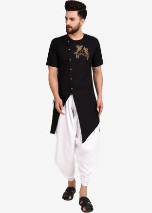 Readymade Black Asymmetric Cotton Dhoti Kurta