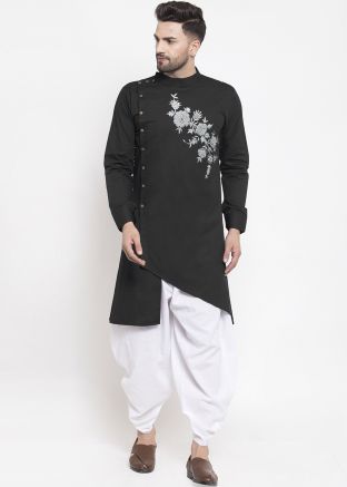 Readymade Black Dhoti Kurta With Thread Embroidery