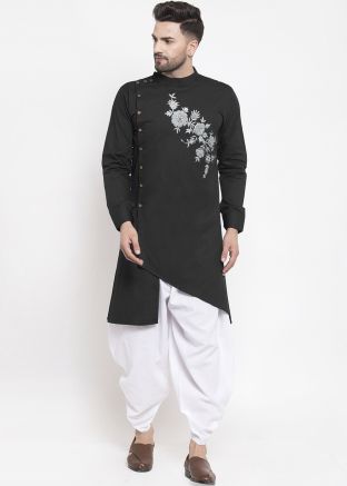 Black Thread Embroidered Readymade Kurta With Dhoti