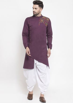 Readymade Purple Asymmetric Dhoti Kurti In Cotton