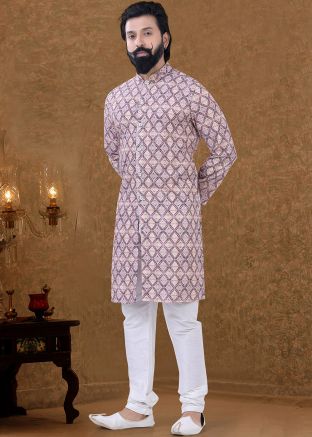 Maroon Printed Kurta Churidar Set In Cotton