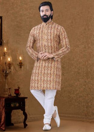 Orange Bandhani Printed Kurta With Churidar
