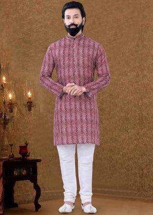 Pink Bandhej Printed Kurta Churidar Set