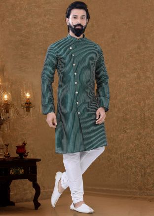 Green Embroidered Kurta Pajama Set In Silk