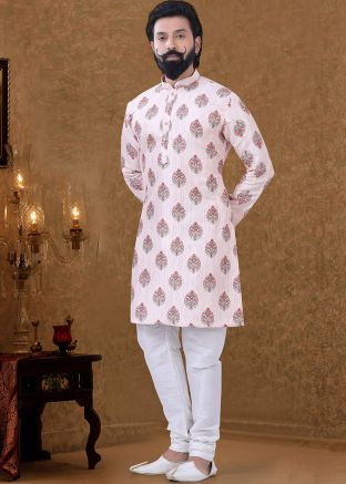 Pink Floral Printed Kurta With Churidar