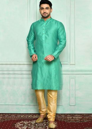 Green Mens Brocade Kurta Pajama With Woven Motifs