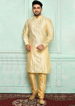 Cream Woven Mens Kurta & Pajama In Brocade